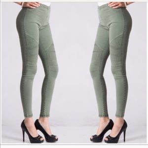 Olive green skinny Moto pants